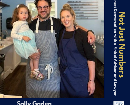 The image shows Sally Gadea, owner of Panna Gelateria and Bakery, posing happily alongside her husband who is holding their young child within their bakery establishment. Page topic Financial Planning with Certificates of Deposit